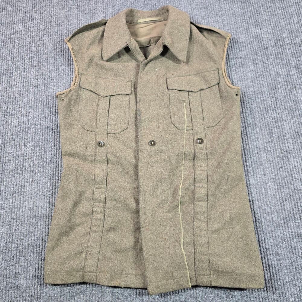 Vintage German Military Vest Mens 40 Medium Green Wool Tweed Field Army Uniform